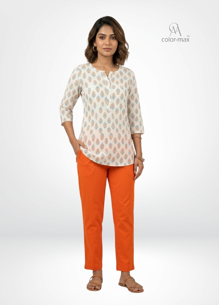 BRIGHT ORANGE - Premium Cotton Lycra Kurti Pants